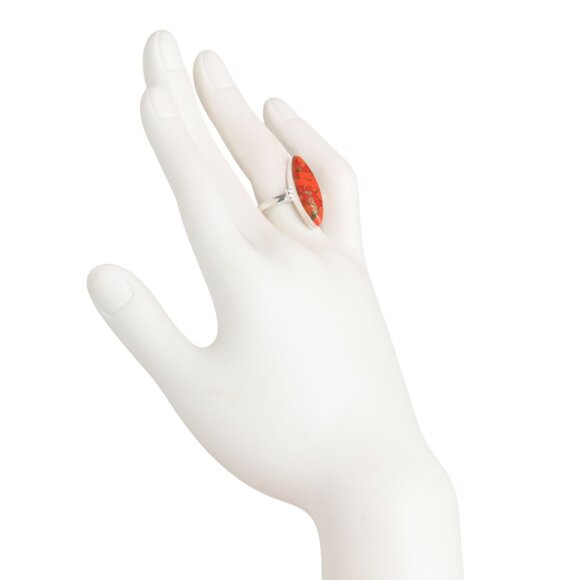 SHAANTI JEWELS  India Sterling Silver Red Copper Turquoise Marquise Ring - Picture 2 of 2